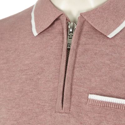 Boys pink knit tipped polo shirt
